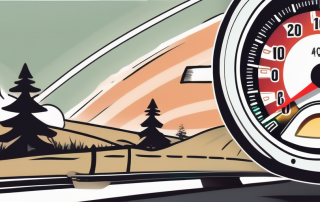 A car speedometer showing high speed