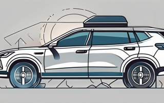 A vehicle equipped with various security features parked in a well-lit area at night