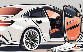 A new car with open doors and a registration plate