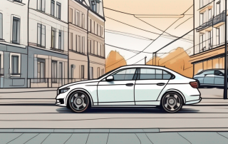 A car with a temporary license plate on a german city street