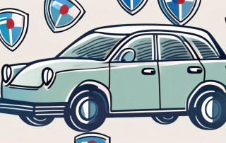 A car with a shield symbolizing insurance