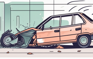 A crashed car with a phone and insurance policy on the side