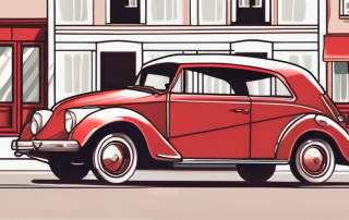A red license plate on a vintage car parked in a quaint german street on a sunny sunday