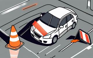 A damaged car with hazard lights on