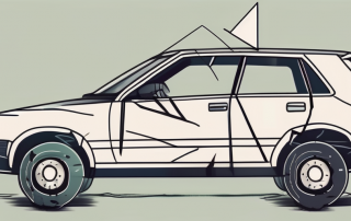 A damaged car with a downward arrow symbol