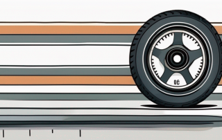 A car tire with a depth gauge inserted into its tread