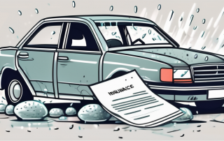 A car damaged by hail with an insurance policy document next to it