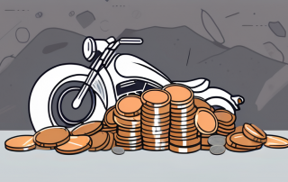A motorcycle next to a pile of coins