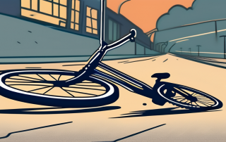 A bicycle toppled over next to a beer bottle