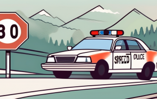 A car speeding on a rural road with a speed limit sign showing 30 km/h
