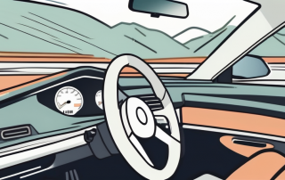 A car's dashboard showing a distance measurement system