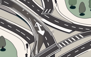 A german road with a clearly marked right turn sign