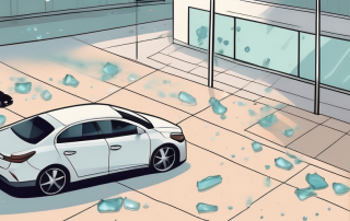 An empty parking spot with scattered broken glass on the ground