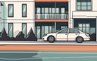 A private car parked with rental tags hanging on the rearview mirror