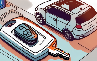 A car key next to a bottle of alcohol