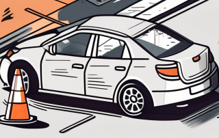 A car accident scene with visible damage on the vehicle