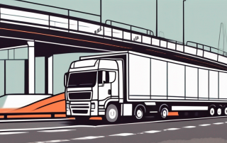 A large truck driving safely on a multi-lane highway
