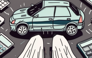 A crashed car next to a calculator