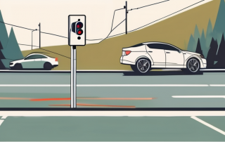 A speed camera on the side of a road with a car approaching it