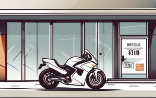 A motorcycle with a price tag hanging from it