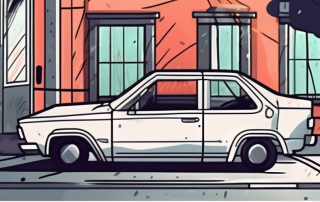 A car parked in a dimly lit street at night