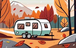 A caravan with a seasonal license plate on it