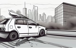 A damaged car with a broken windshield and dents