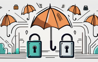 A safety envelope surrounded by insurance-related symbols like an umbrella