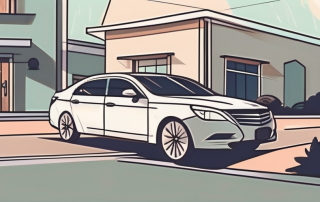 A private car with rental tags hanging from the rearview mirror