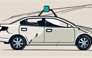 A damaged car with a fully comprehensive insurance tag hanging from the rear-view mirror