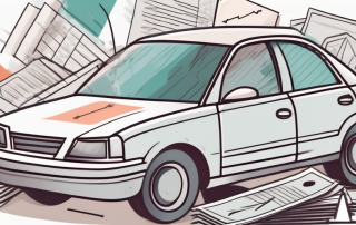 A car with a price tag showing a decreasing arrow