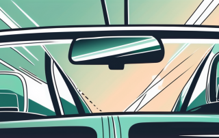 A car with a price tag hanging off the rear-view mirror