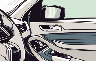A car's interior focusing on an unbuckled seatbelt hanging by the side of a car seat
