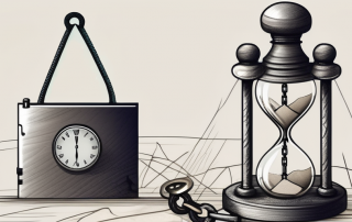 A broken padlock next to an hourglass