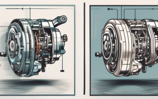 A half-split image showing an automatic gearbox on one side and a manual gearbox on the other