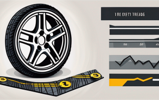A tire tread depth gauge inserted into the tire tread of a car