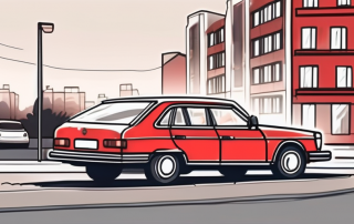 A red license plate on a private car parked in a german cityscape