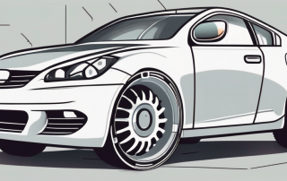 A car tire with a measuring gauge showing a depth of 1.6 mm on the tire tread