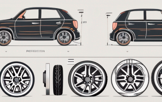 A car tire with visible tread depth indicators