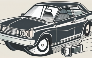 A car with an open door and a seatbelt hanging loose