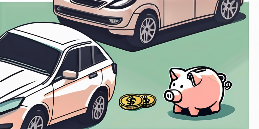 A car key next to a second smaller car with a percentage sign inside a money-saving piggy bank