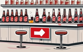 A car key on a bar counter with a spilled beer glass and a red prohibition sign overlaying them