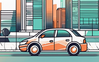 A car with its doors open and a sign on it indicating a ride share