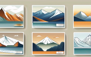 A scenic landscape depicting different seasons with distinct seasonal features (like a snow-covered mountain for winter
