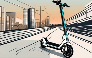 An electric scooter swiftly maneuvering through an urban landscape