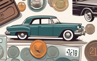 A vintage car with a seasonal license plate