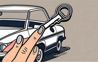 A car key on a keychain with a birthday cake