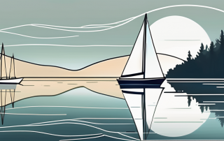 A serene lake with a sailboat navigating through