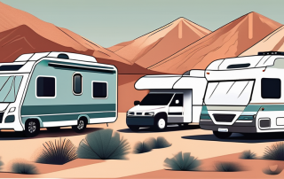 A variety of motorhomes with different license plates