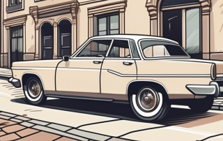 A classic vintage car with a price tag hanging from the rearview mirror